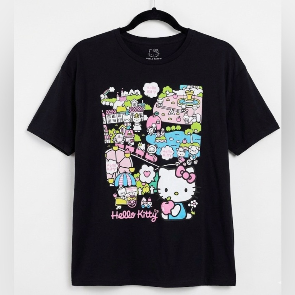 Sanrio Hello Kitty City Scene Graphic T-Shirt Black Size XL Kawaii Bioworld